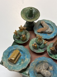 A Chinese sancai-glazed pottery model of an offering table, Ming