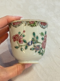 Eight sets of Chinese famille rose cups and saucers with floral design, Qianlong