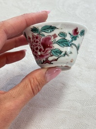 Four Chinese famille rose cups and saucers, Yongzheng/Qianlong