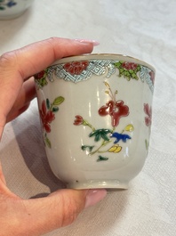 Eight sets of Chinese famille rose cups and saucers with floral design, Qianlong