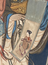 Chinese school: 'Elegant Lady and Dignitary', mixed media on paper, 20th C.