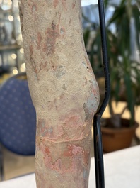 A Chinese cold-painted pottery stick man figure, Han