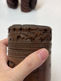 A group of 11 Chinese carved bamboo and wooden works, 19/20th C.