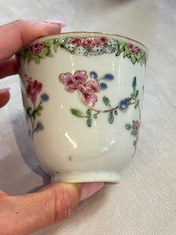 Eight sets of Chinese famille rose cups and saucers with floral design, Qianlong