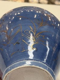A rare pair of Japanese gilt-decorated blue-ground vases, Edo, late 17th C.
