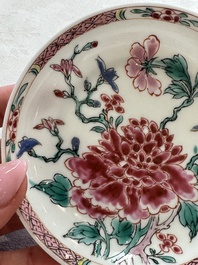 Four Chinese famille rose cups and saucers, Yongzheng/Qianlong