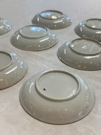 Eight sets of Chinese famille rose cups and saucers with floral design, Qianlong