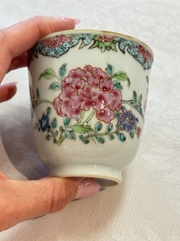Eight sets of Chinese famille rose cups and saucers with floral design, Qianlong