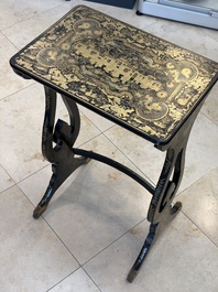 A set of three Chinese Canton gilt-lacquered nesting tables with narrative design, 19th C.