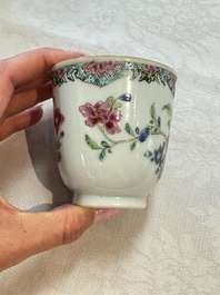 Eight sets of Chinese famille rose cups and saucers with floral design, Qianlong