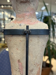 A Chinese cold-painted pottery stick man figure, Han