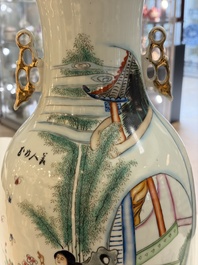 Three Chinese famille rose vases, signed Hu Yuanxin 胡源鑫, Luo Yisheng 羅義盛 and Wang Shengtai 汪生泰, 20th C.