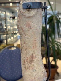 A Chinese cold-painted pottery stick man figure, Han