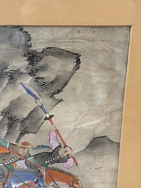 Chinese school: four 'Hunting Scene' paintings, ink and colour on paper, 19/20th C.