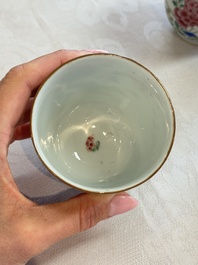 Eight sets of Chinese famille rose cups and saucers with floral design, Qianlong