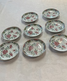Eight sets of Chinese famille rose cups and saucers with floral design, Qianlong