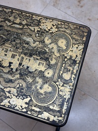A set of three Chinese Canton gilt-lacquered nesting tables with narrative design, 19th C.