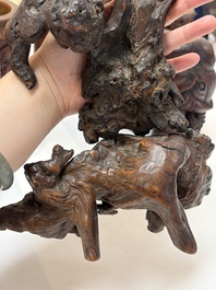 A group of 11 Chinese carved bamboo and wooden works, 19/20th C.