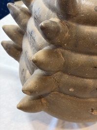 A large inscribed Chinese spiked funerary jar and cover, Northern Song, dated 1026