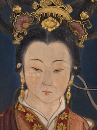 Chinese school: 'Elegant Lady and Dignitary', mixed media on paper, 20th C.