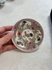 Four Chinese famille rose cups and saucers, Yongzheng/Qianlong