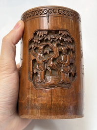 A group of 11 Chinese carved bamboo and wooden works, 19/20th C.