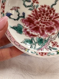 Four Chinese famille rose cups and saucers, Yongzheng/Qianlong