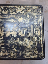 A set of three Chinese Canton gilt-lacquered nesting tables with narrative design, 19th C.