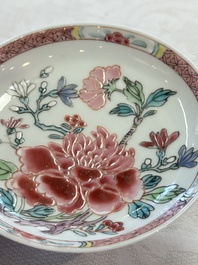 Four Chinese famille rose cups and saucers, Yongzheng/Qianlong