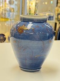 A rare pair of Japanese gilt-decorated blue-ground vases, Edo, late 17th C.