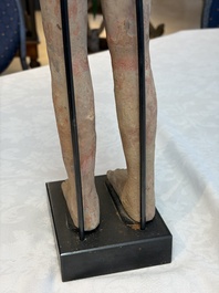 A Chinese cold-painted pottery stick man figure, Han