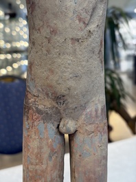 A Chinese cold-painted pottery stick man figure, Han