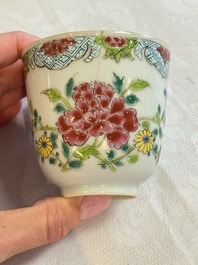 Eight sets of Chinese famille rose cups and saucers with floral design, Qianlong