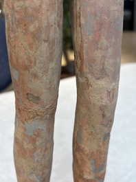 A Chinese cold-painted pottery stick man figure, Han