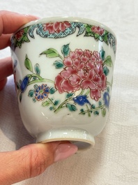 Eight sets of Chinese famille rose cups and saucers with floral design, Qianlong