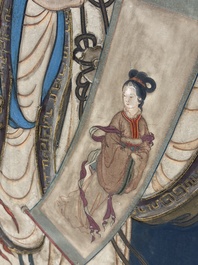 Chinese school: 'Elegant Lady and Dignitary', mixed media on paper, 20th C.