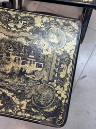 A set of three Chinese Canton gilt-lacquered nesting tables with narrative design, 19th C.