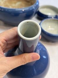 Four Chinese sacrificial blue-glazed wares, Qianlong mark, 18/19th C.