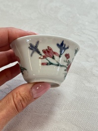 Four Chinese famille rose cups and saucers, Yongzheng/Qianlong