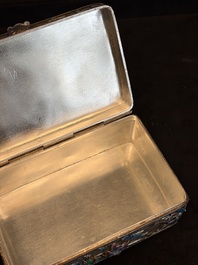 A Chinese enamelled silver rectangular casket adorned with an agate Millefo Buddha, 20th C.