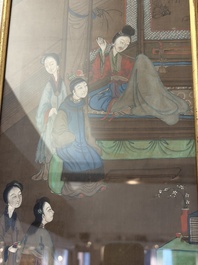 Chinese school: 'Courtyard Scenes with Figures', ink and colour on silk, 19th C.