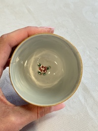 Eight sets of Chinese famille rose cups and saucers with floral design, Qianlong