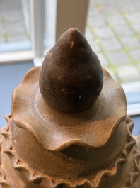 A large inscribed Chinese spiked funerary jar and cover, Northern Song, dated 1026