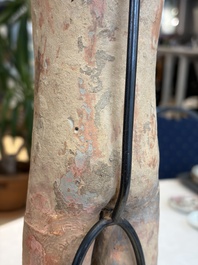 A Chinese cold-painted pottery stick man figure, Han