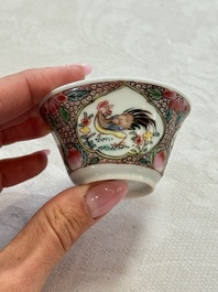 Four Chinese famille rose cups and saucers, Yongzheng/Qianlong