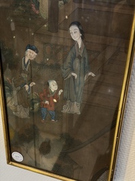 Chinese school: 'Courtyard Scenes with Figures', ink and colour on silk, 19th C.