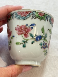Eight sets of Chinese famille rose cups and saucers with floral design, Qianlong