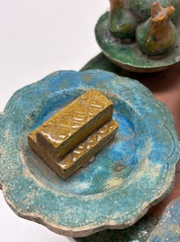 A Chinese sancai-glazed pottery model of an offering table, Ming