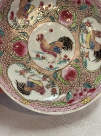 Four Chinese famille rose cups and saucers, Yongzheng/Qianlong