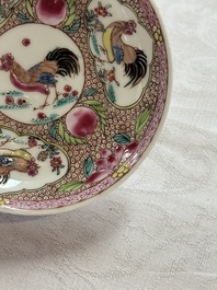 Four Chinese famille rose cups and saucers, Yongzheng/Qianlong